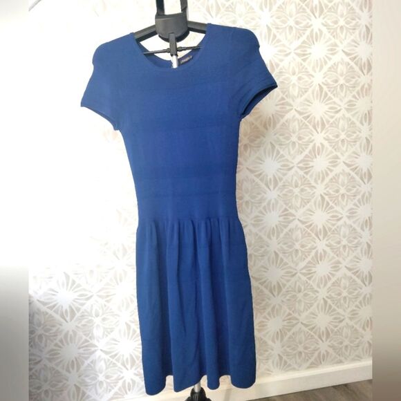 J. McLaughlin Women's Knit Dress Drop Waist | Small - Blue - Short Sleeve - Picture 1 of 8
